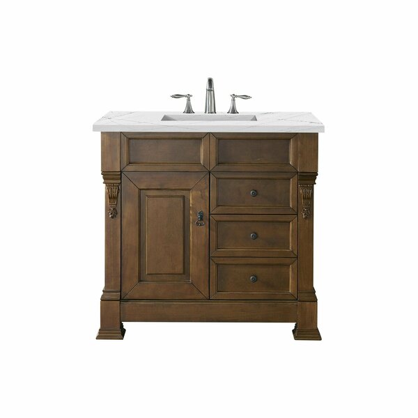 James Martin Vanities Brookfield 36in Single Vanity, Country Oak w/ 3 CM Ethereal Noctis Quartz Top 147-114-5576-3ENC